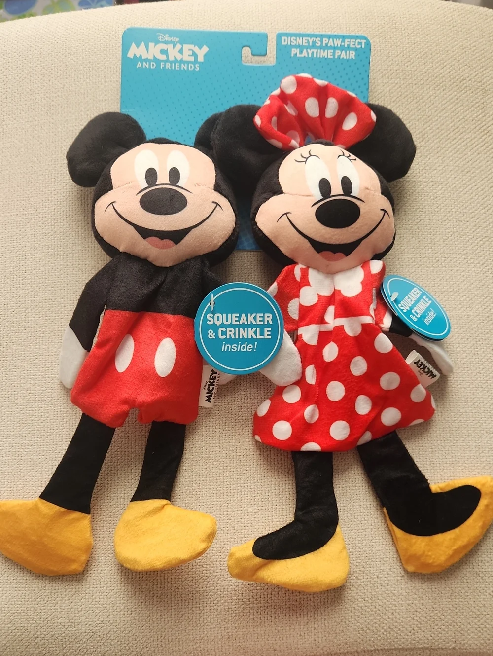 Disney Mickey & Minnie Plush Duo - Black, Red, Yellow, White Playtime Dog Toys